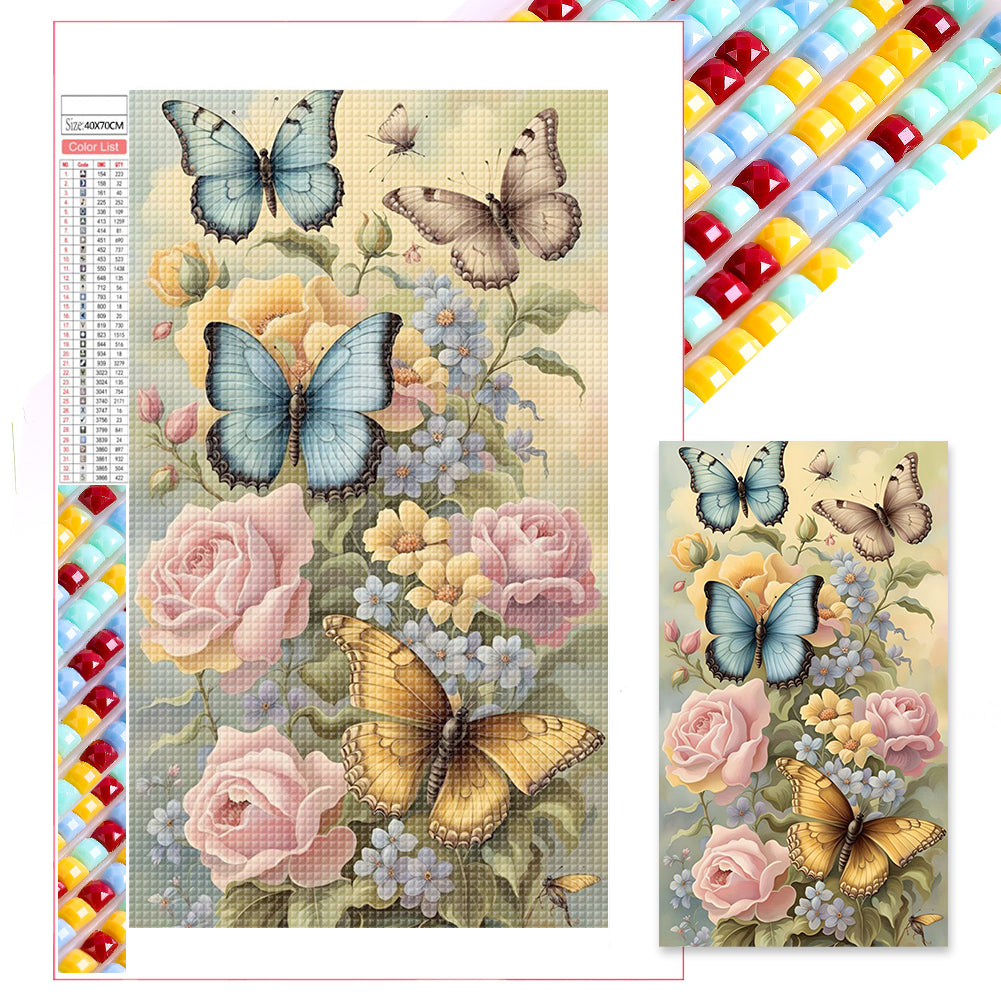 Flowers Butterflies - Full Square Drill Diamond Painting 40*70CM