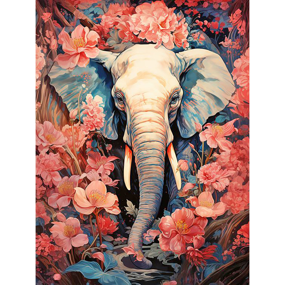 Elephant Among Flowers - Full Round Drill Diamond Painting 30*40CM