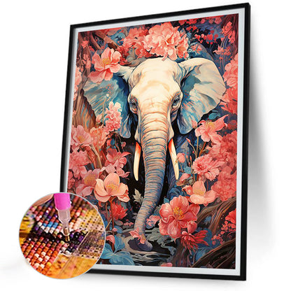 Elephant Among Flowers - Full Round Drill Diamond Painting 30*40CM