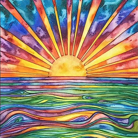 Colorful Sunset On The Sea - Full Round Drill Diamond Painting 30*30CM