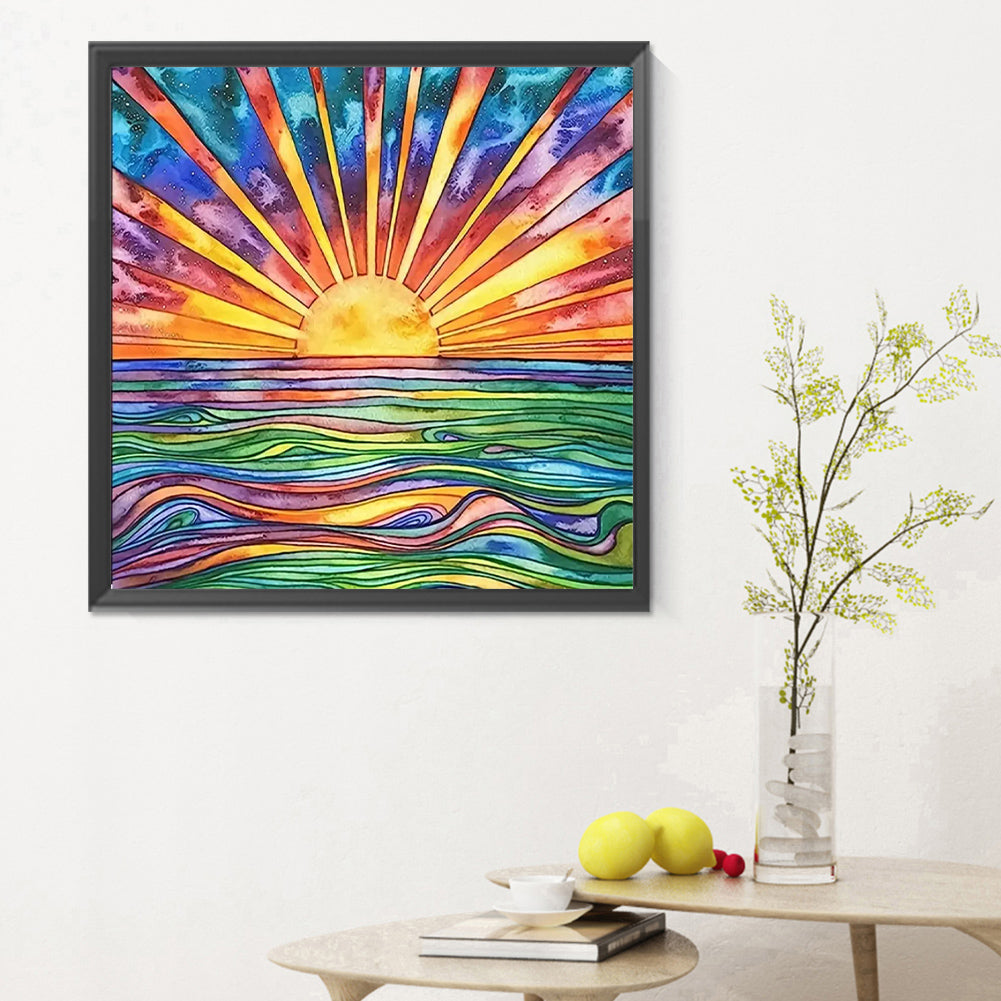 Colorful Sunset On The Sea - Full Round Drill Diamond Painting 30*30CM