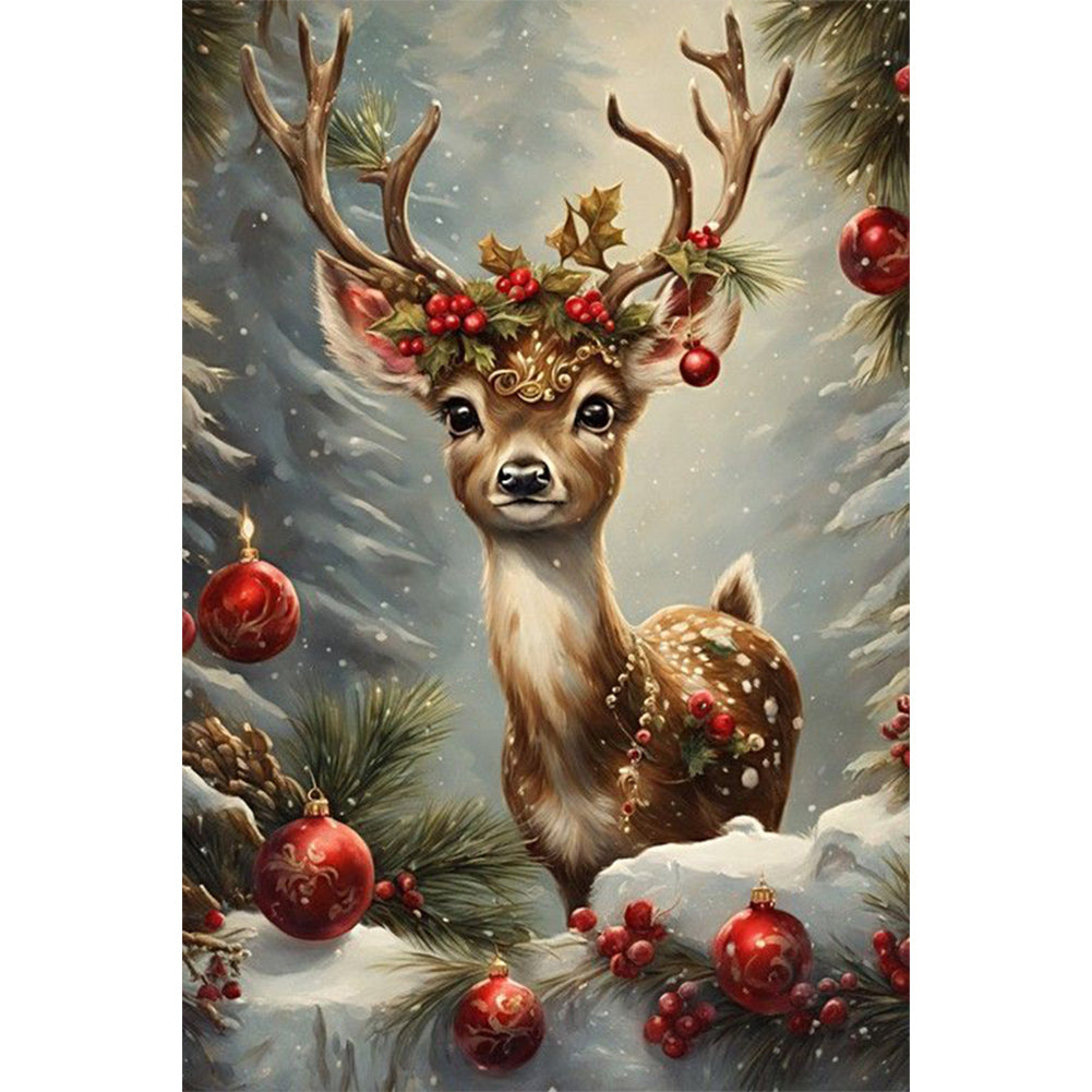 Christmas Sika Deer - Full Round Drill Diamond Painting 40*60CM