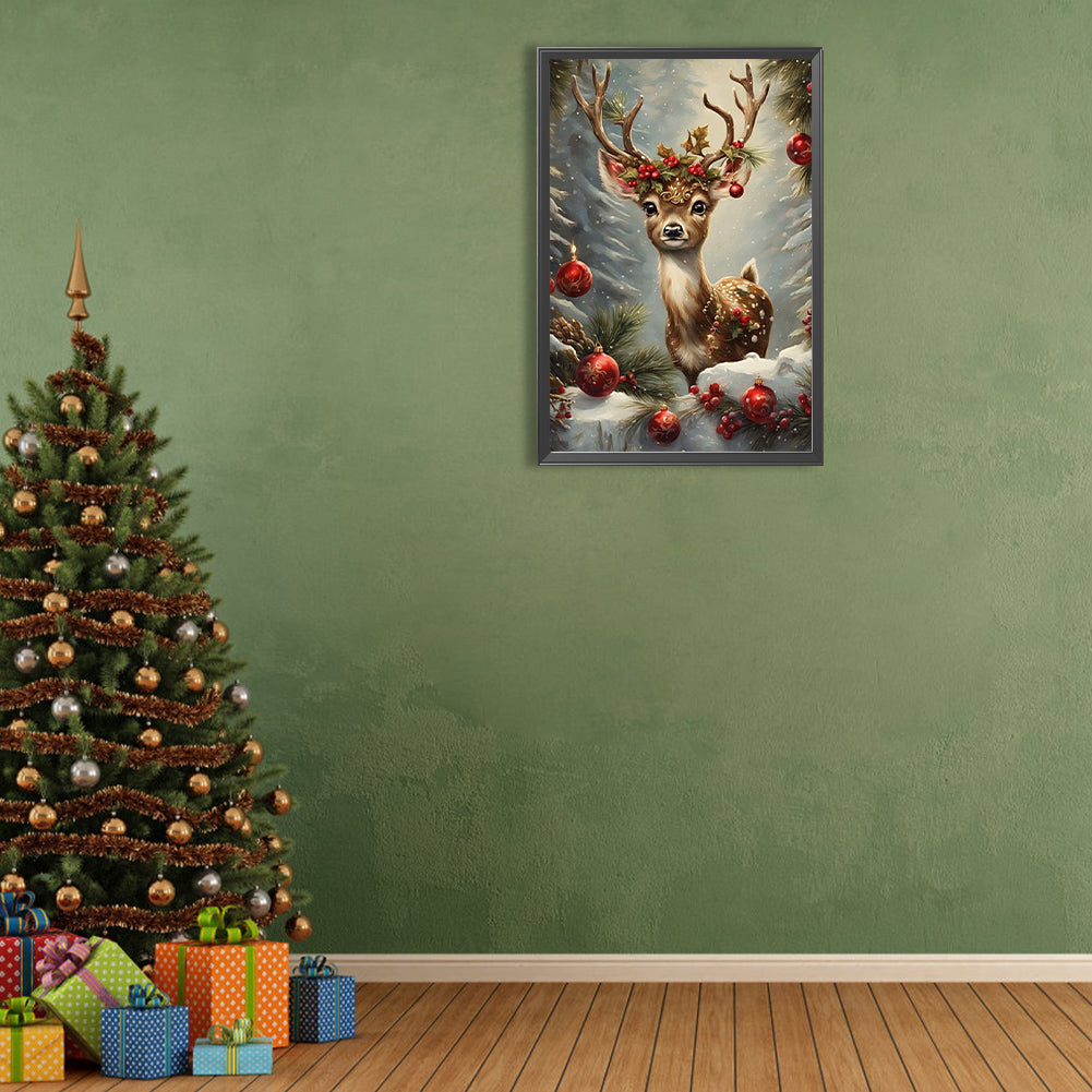 Christmas Sika Deer - Full Round Drill Diamond Painting 40*60CM