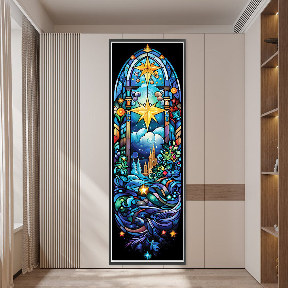 Glass Painting-Castle Under The Stars - 14CT Stamped Cross Stitch 40*50CM