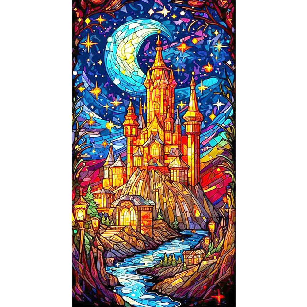 Glass Painting-Castle Under The Stars - 14CT Stamped Cross Stitch 40*50CM