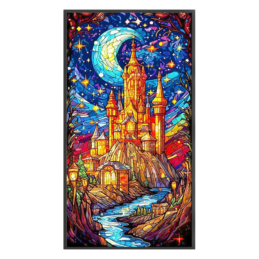 Glass Painting-Castle Under The Stars - 14CT Stamped Cross Stitch 40*50CM