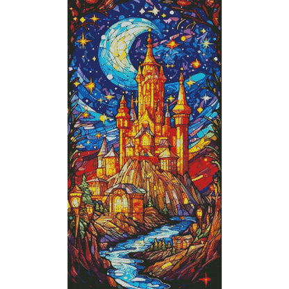 Glass Painting-Castle Under The Stars - 14CT Stamped Cross Stitch 40*50CM