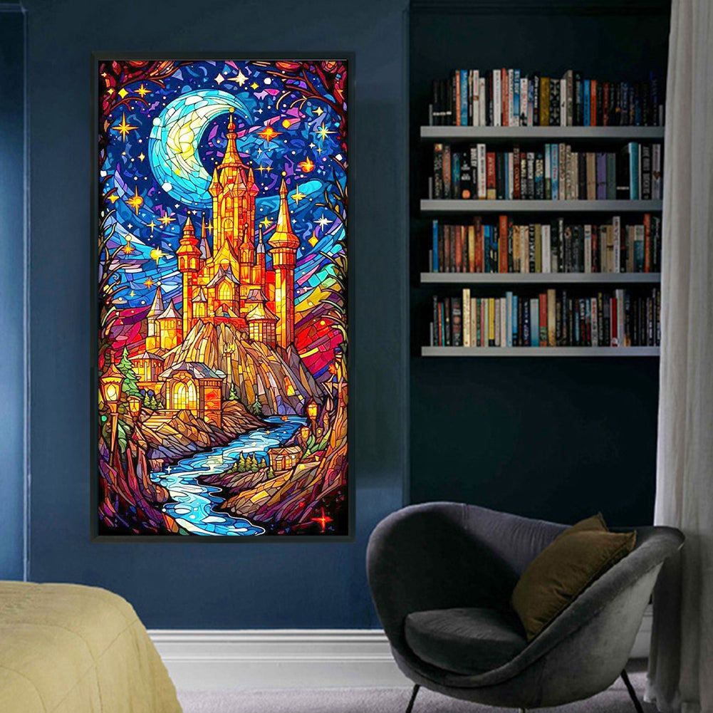 Glass Painting-Castle Under The Stars - 14CT Stamped Cross Stitch 40*50CM