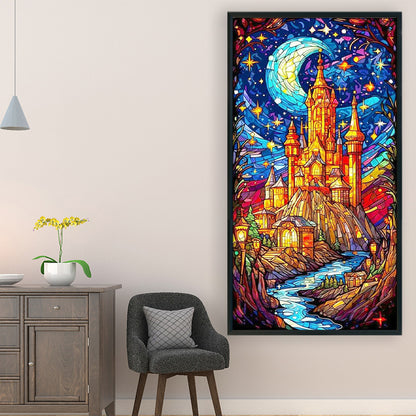 Glass Painting-Castle Under The Stars - 14CT Stamped Cross Stitch 40*50CM