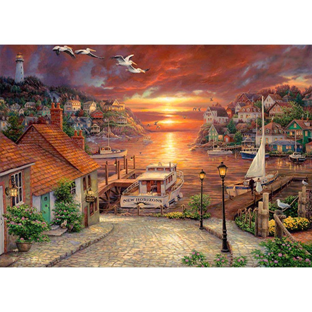 Seaside Town - Full Round AB Drill Diamond Painting 70*50CM