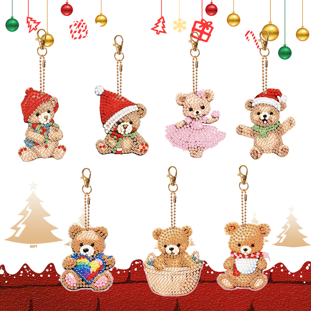 7PCS Double Sided Special Shape Diamond Painting Art Keychain Pendant (Bear)