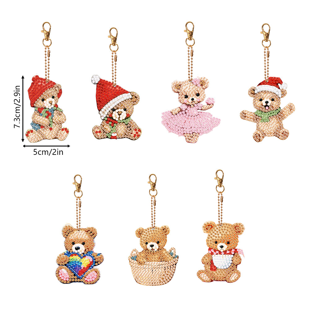 7PCS Double Sided Special Shape Diamond Painting Art Keychain Pendant (Bear)