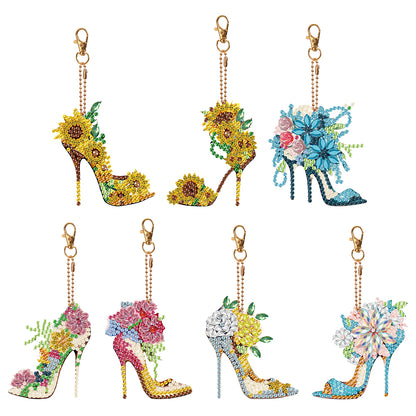 7PCS Double Sided Special Shape Diamond Painting Keychain Pendant (High Heels)