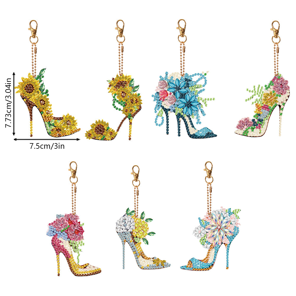 7PCS Double Sided Special Shape Diamond Painting Keychain Pendant (High Heels)