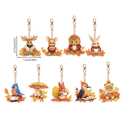 9PCS Full Drill Keyring Bird Bear Double Sided Special Shape Diamond Art Keyring