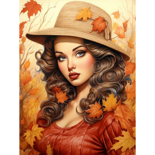 Woman And Maple Leaf - 11CT Stamped Cross Stitch 50*65CM