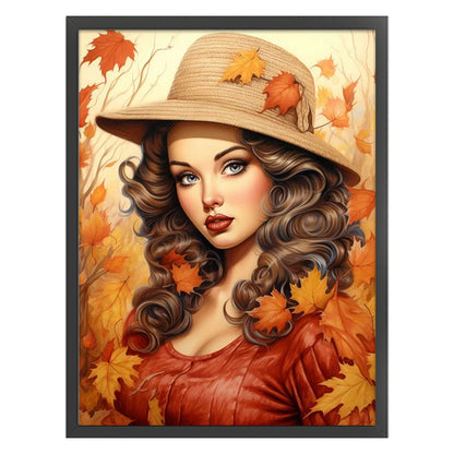 Woman And Maple Leaf - 11CT Stamped Cross Stitch 50*65CM