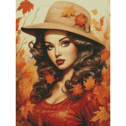 Woman And Maple Leaf - 11CT Stamped Cross Stitch 50*65CM