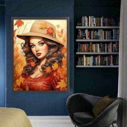 Woman And Maple Leaf - 11CT Stamped Cross Stitch 50*65CM