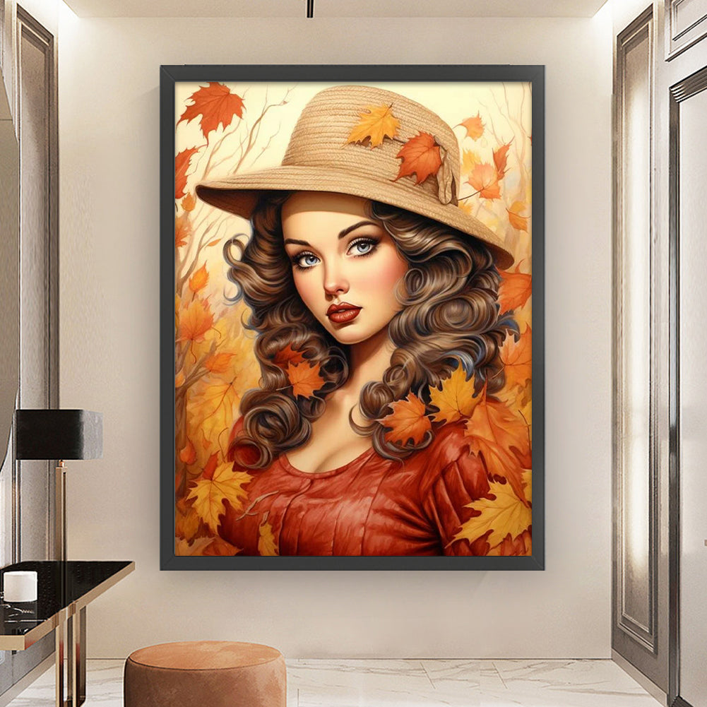 Woman And Maple Leaf - 11CT Stamped Cross Stitch 50*65CM