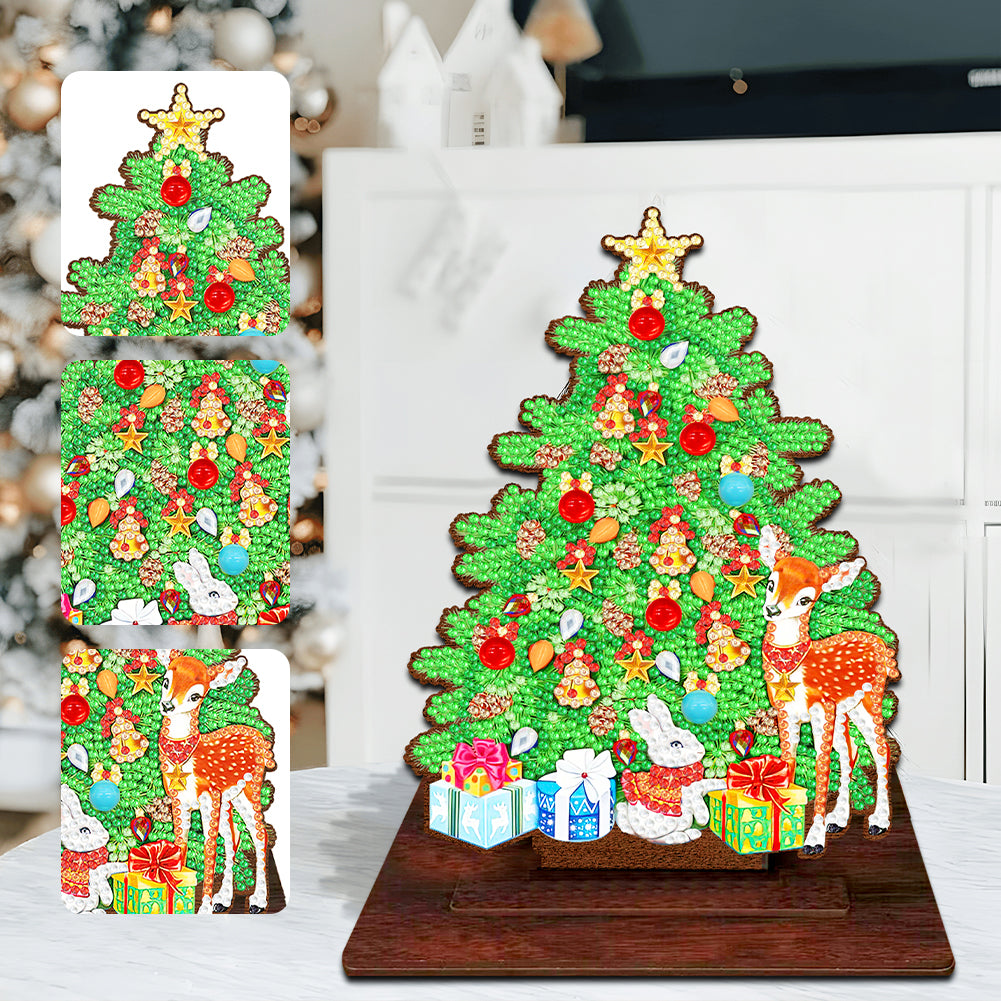 Wooden Xmas Tree Desktop Diamond Art Kits for Xmas Table Office Home Decor (01)