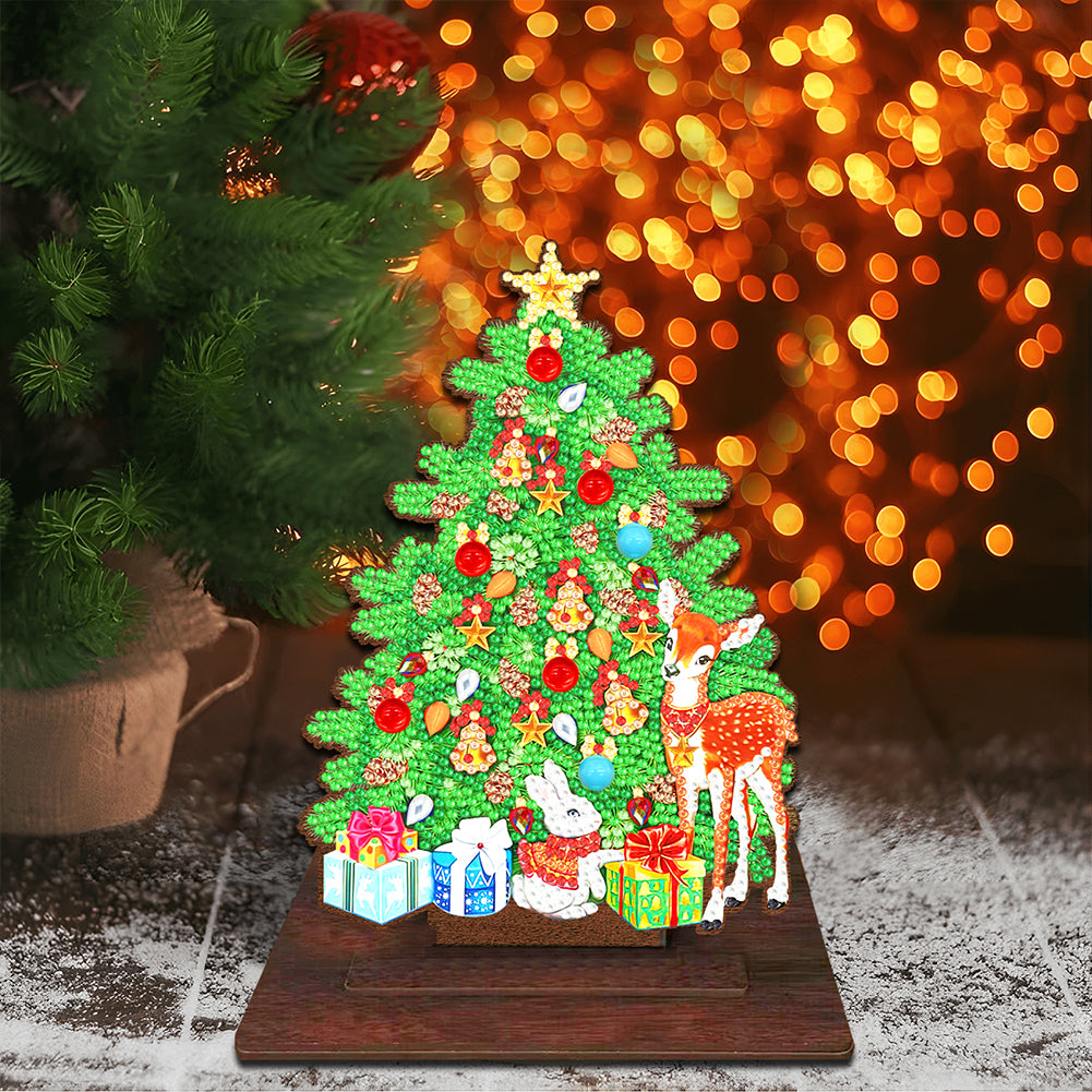 Wooden Xmas Tree Desktop Diamond Art Kits for Xmas Table Office Home Decor (01)