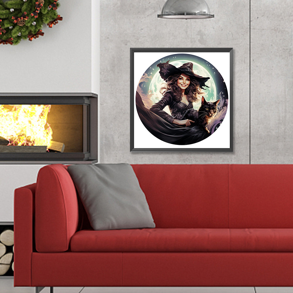 Witch And Cat - Full Round Drill Diamond Painting 30*30CM