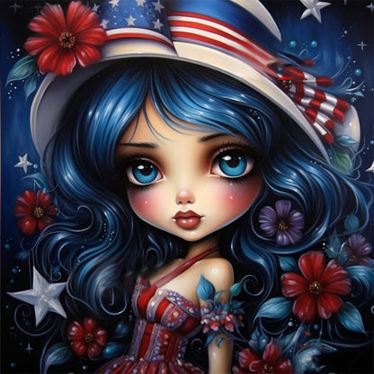 Cartoon Flag Girl - Full Round Drill Diamond Painting 30*30CM