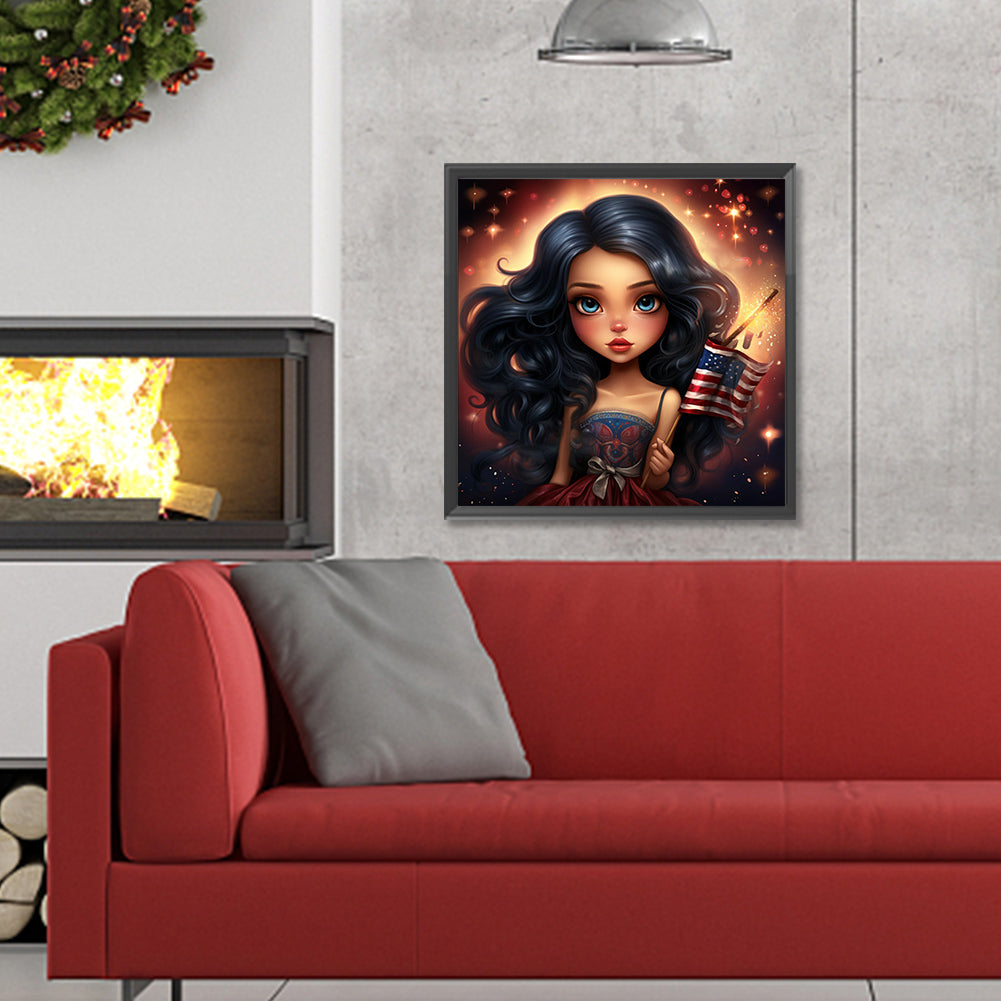 Cartoon Curly Hair Girl - Full Round Drill Diamond Painting 30*30CM