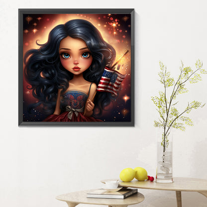 Cartoon Curly Hair Girl - Full Round Drill Diamond Painting 30*30CM