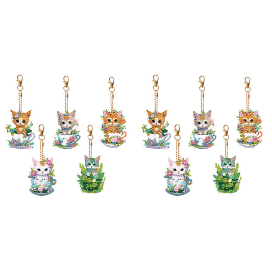 5PCS Double Sided Diamond Art Keyring Cup Cat for Adult Kid Purse Handbag Decor