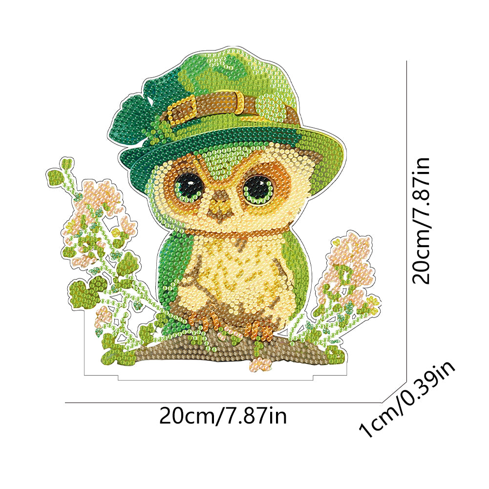 Round Diamond Painting Desktop Decorations for Office Desktop Decor (Green Owl)