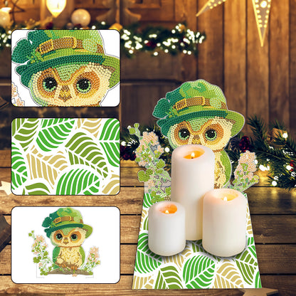Round Diamond Painting Desktop Decorations for Office Desktop Decor (Green Owl)
