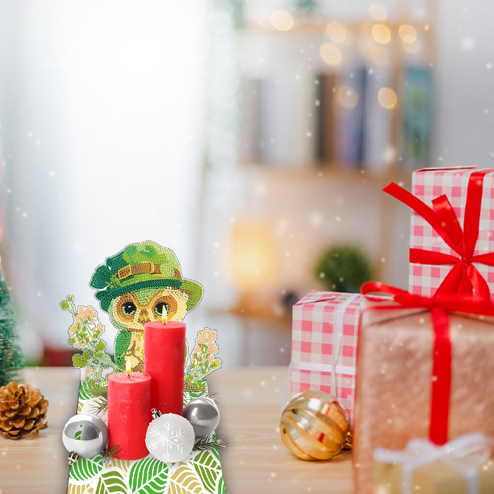 Round Diamond Painting Desktop Decorations for Office Desktop Decor (Green Owl)