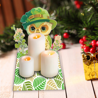 Round Diamond Painting Desktop Decorations for Office Desktop Decor (Green Owl)