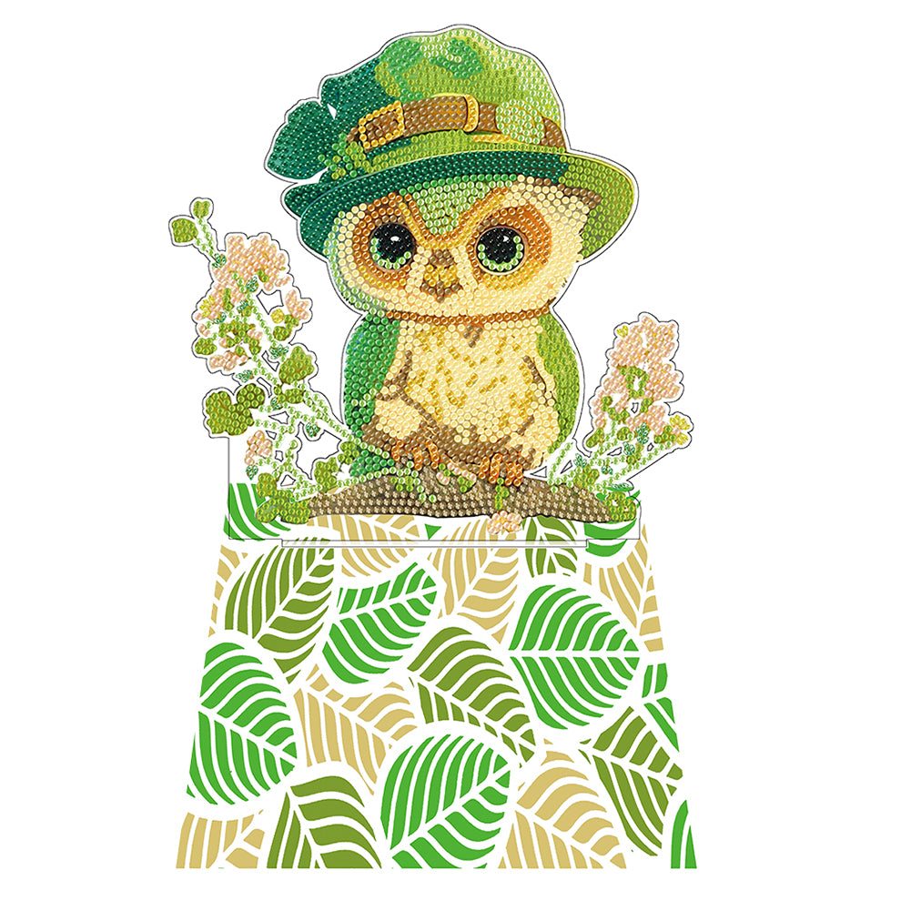 Round Diamond Painting Desktop Decorations for Office Desktop Decor (Green Owl)