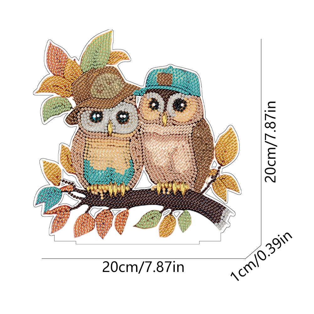 Round Diamond Painting Desktop Decorations for Office Desktop Decor (Two Owls)