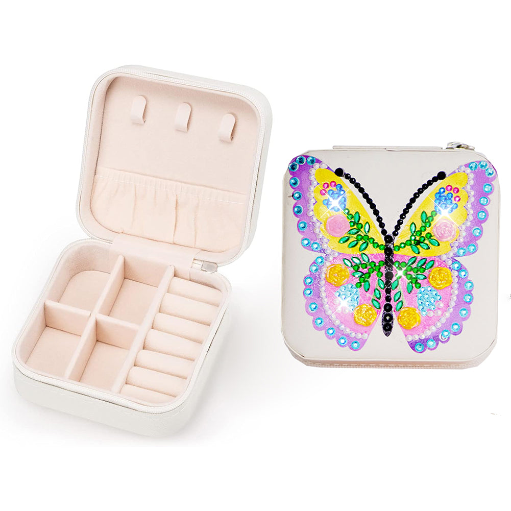 Butterfly PU Leather Special Shaped Diamond Painting Jewelry Organizer (White)