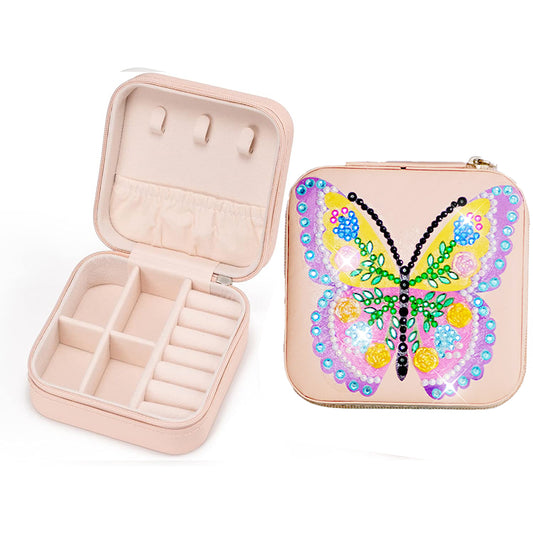 Butterfly PU Leather Special Shaped Diamond Painting Jewelry Organizer (Pink)