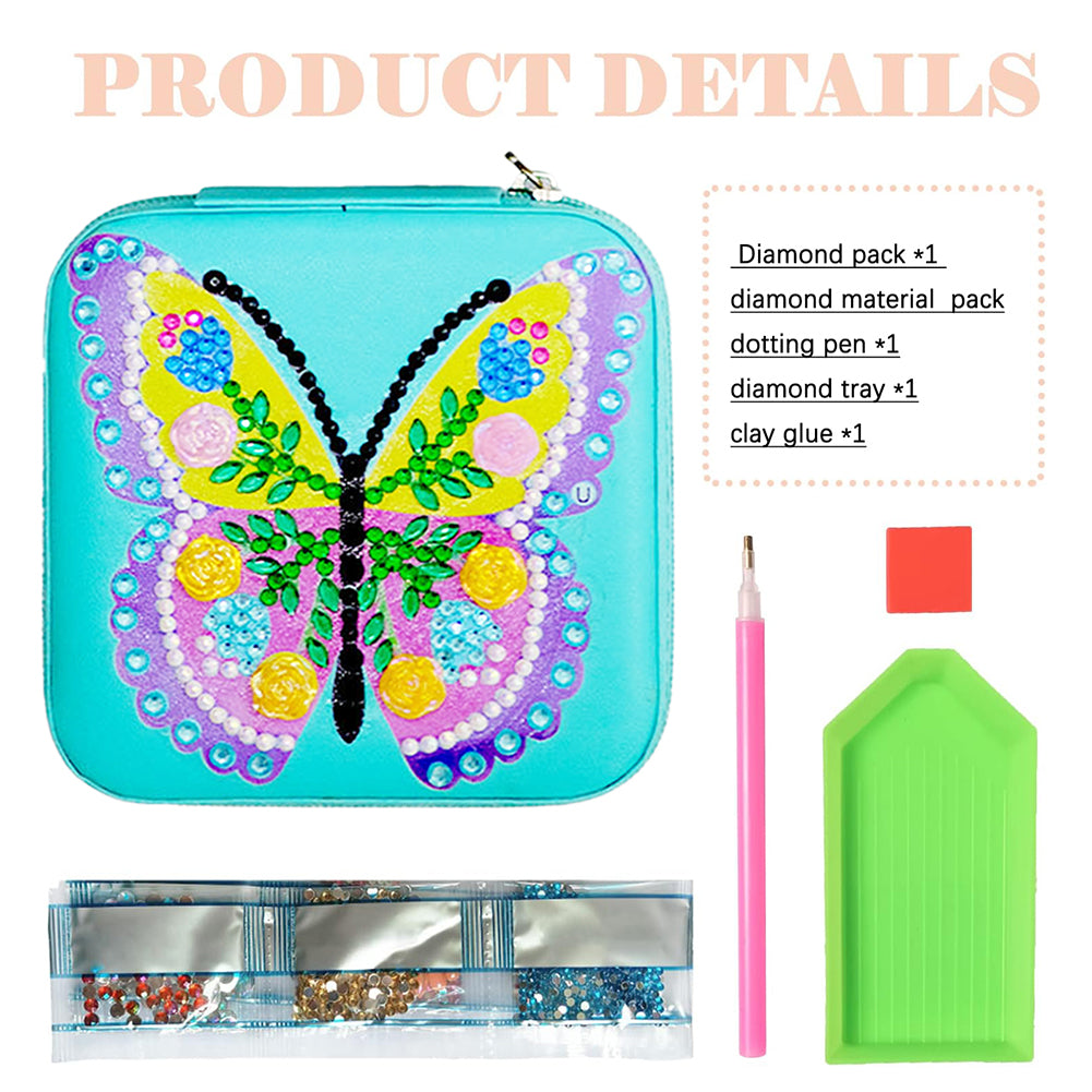 Butterfly PU Leather Special Shaped Diamond Painting Jewelry Organizer (Green)