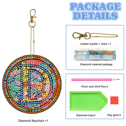 A-Z 26 Letters Double Sided Special Shape Diamond Painting Keychain Pendant (D)