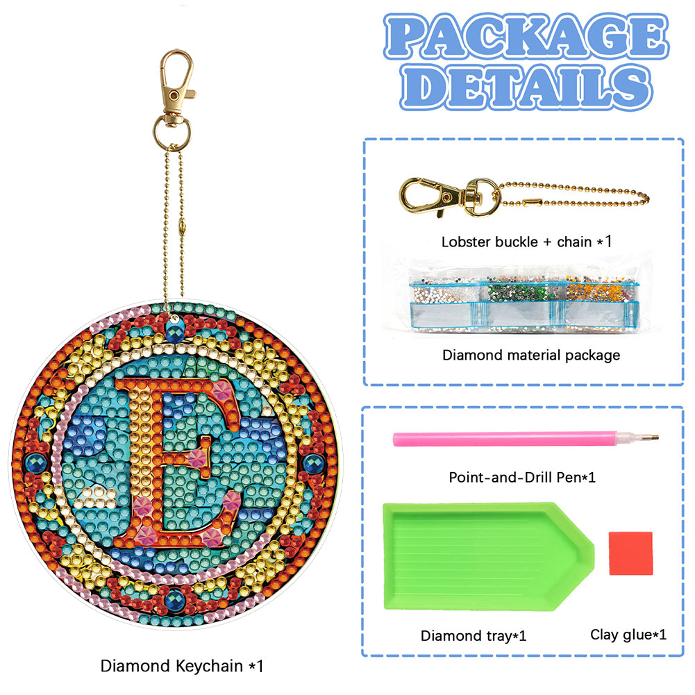 A-Z 26 Letters Double Sided Special Shape Diamond Painting Keychain Pendant (E)