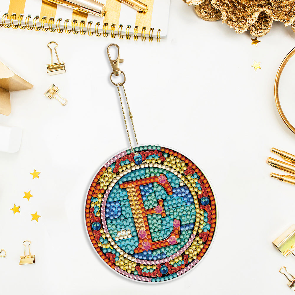 A-Z 26 Letters Double Sided Special Shape Diamond Painting Keychain Pendant (E)