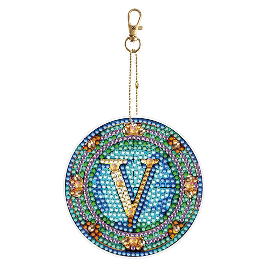 A-Z 26 Letters Double Sided Special Shape Diamond Painting Keychain Pendant (V)