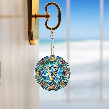 A-Z 26 Letters Double Sided Special Shape Diamond Painting Keychain Pendant (V)