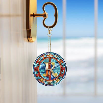 A-Z 26 Letters Double Sided Special Shape Diamond Painting Keychain Pendant (R)