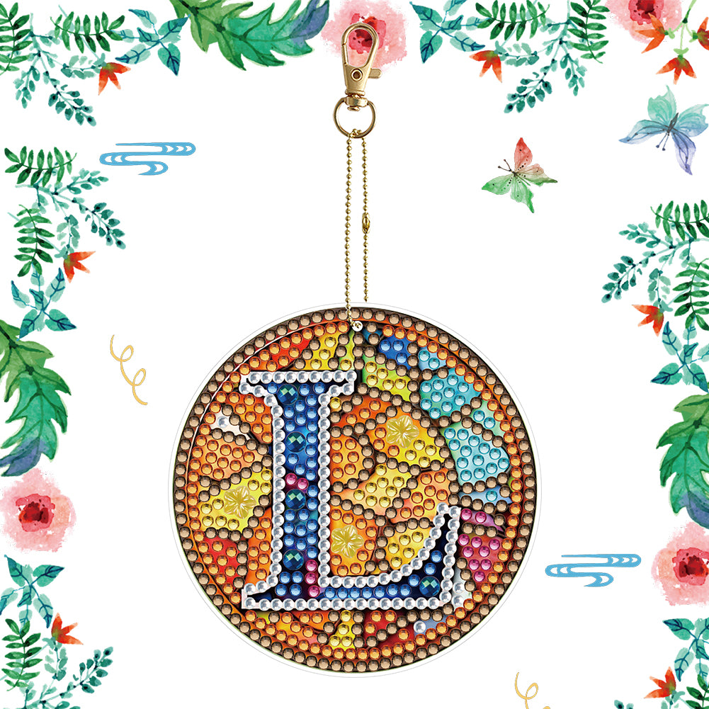 A-Z 26 Letters Double Sided Special Shape Diamond Painting Keychain Pendant (L)
