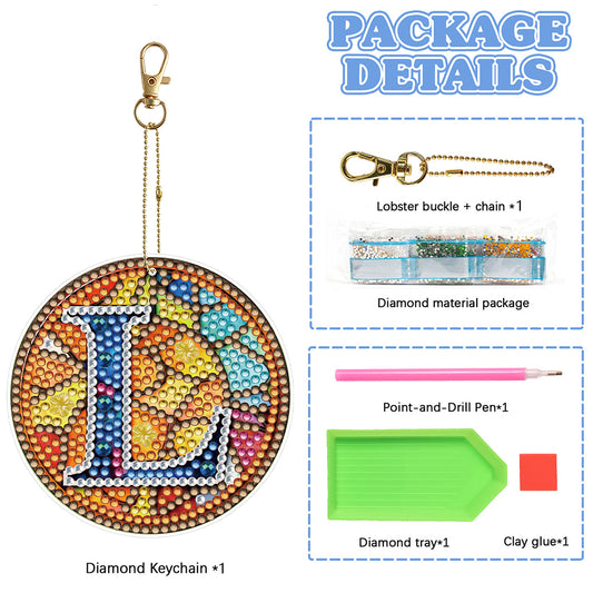A-Z 26 Letters Double Sided Special Shape Diamond Painting Keychain Pendant (L)