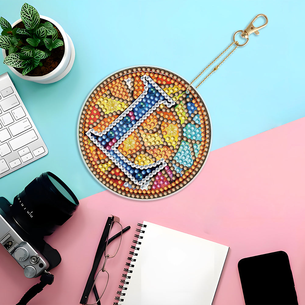 A-Z 26 Letters Double Sided Special Shape Diamond Painting Keychain Pendant (L)