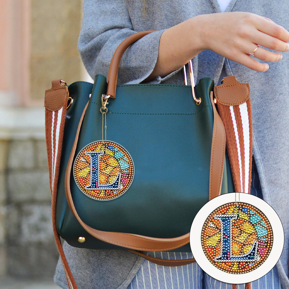 A-Z 26 Letters Double Sided Special Shape Diamond Painting Keychain Pendant (L)